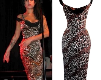 Vintage Y2K Betsey Johnson Silk Leopard Print Wiggle Dress ASO Amy Winehouse