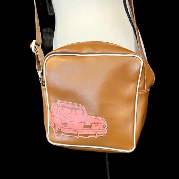 Borsa a tracolla Paul Frank vintage molto rara marrone marrone chiaro con auto rosa
