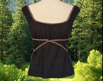 Vintage Nanette Lepore Black Pink Brown Renaissance Juliet Milkmaid Top Blouse Sz 4