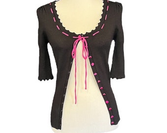 Cardigan vintage in misto seta nero e rosa Betsey Johnson