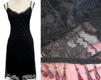 Vintage Betsey Johnson Evening Sheer Mesh & Lace Bead Noisemaker Slip Dress 6