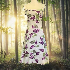 RARE Vintage Diane Von Furstenberg DVF Silk Sheer Mesh Grapes Midi Slip Dress S 4 6