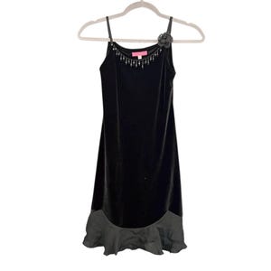 Vintage Betsey Johnson Black Velvet & Sheer Mesh Flower Noisemaker Slip Dress XXS