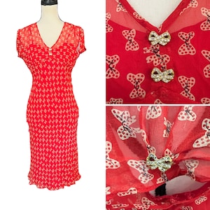 strapless open back dress 1990s Laundry by Shelli Segal Bow Novelty Print Silk Chiffon Dress main image 0