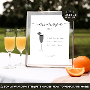 Minimalist Mimosa Bar Sign, Mimosa Bar Sign, Brunch And Bubbly, Mimosa Wedding Sign Template Editable on Canva, Bar Menu Template