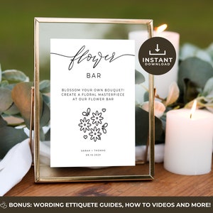 Flower Bar Sign Template, Build Your Bouquet,  Bouquet Bar Sign, Printable Bar Menu, Make A Bouquet Sign, Minimalist Modern Canva Template