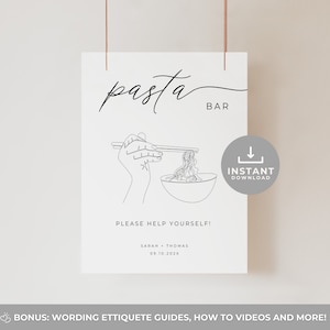 Pasta Bar Sign, Pasta Party, Pasta Station Sign, Tabletop Wedding 8x10 Sign, Minimalistic Modern Wedding, Editable Canva Template image 1