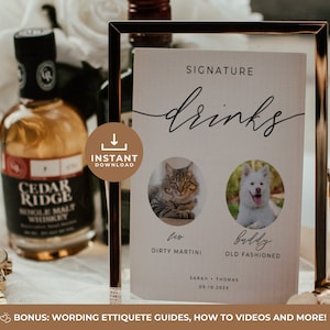 Wedding Bar Sign Pet Template, Pet Signature Drink Sign, Dog Signature Drinks, Editable Bar Menu Template Canva, Minimalist Modern Wedding