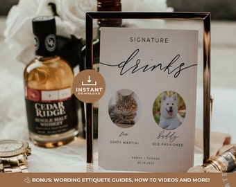 Wedding Bar Sign Pet Template, Pet Signature Drink Sign, Dog Signature Drinks, Editable Bar Menu Template Canva, Minimalist Modern Wedding
