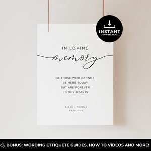 Simple In Loving Memory Sign Wedding Template, Modern and Minimalistic Wedding Sign Editable Template for DIY Brides