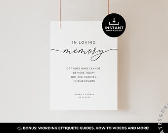 Simple In Loving Memory Sign Wedding Template, Modern and Minimalistic Wedding Sign Editable Template for DIY Brides