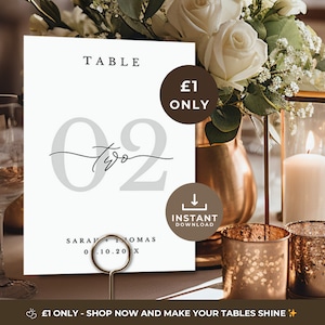 Wedding Sign Bundle Table Numbers, Reception Table Number Editable Sign, Wedding Table Numbers, Minimalistic Modern Wedding, Canva Template