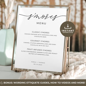 Smores Bar Menu Sign, S&#39;mores Bar Wedding Sign, Wedding Camping Sign, Modern Minimalist Wedding Sign, Fall Wedding, Editable Canva Template