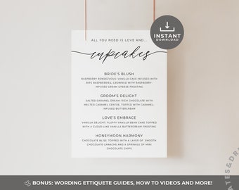 Minimalist Cupcake Sign Template, Editable Cupcake Menu Sign for Wedding, Cupcake Flavor Sign, Modern Minimalist Dessert Wedding Sign