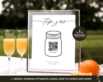 Virtueel fooienpotteken, Venmo tipteken, gevoel aangeschoten, trouwbartip, tip uw barmanteken, minimalistische moderne bruiloft, bewerken op Canva