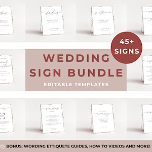 Wedding Sign Bundles Elegant Minimalist, Minimalist Wedding Sign Bundle, Modern Reception Elegant Wedding Template Bundle, Edit on Canva