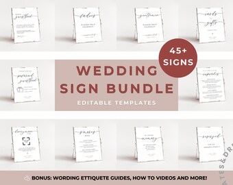 Wedding Sign Bundles Elegant Minimalist, Minimalist Wedding Sign Bundle, Modern Reception Elegant Wedding Template Bundle, Edit on Canva