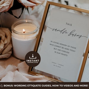 Candle Burns Memory Wedding Sign, This Candle Burns Sign, Memorial Sign, Wedding Sign For Loss, Table Top Sign, Minimalist Modern Wedding