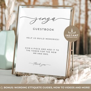 Jenga Guest Book For Wedding Sign, Help Us Build Memories, Sign A Jenga Sign, Minimalist Modern Jenga Game Sign. Editable Canva Template