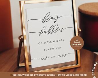 Despedida de boda de burbujas, despedida de boda, soplar burbujas de buenos deseos para el nuevo señor y señora, plantilla de Canva editable moderna y minimalista