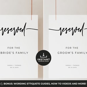 Reserved Seating Sign Ceremony, Reserved For Bride And Groom, Wedding Tabletop Reserved Sign, Modern Minimalist Wedding, Editable on Canva