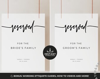 Reserved Seating Sign Ceremony, Reserved For Bride And Groom, Wedding Tabletop Reserved Sign, Modern Minimalist Wedding, Editable on Canva
