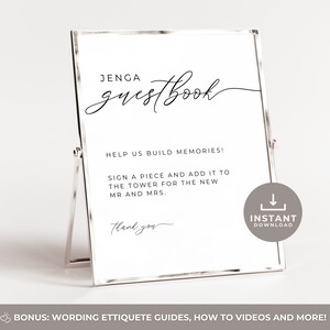 Jenga Sign In Wedding, Jenga Guestbook Sign, Help Us Build Memories, Sign A Jenga Sign, Minimalist Jenga Game Sign. Editable Canva Template