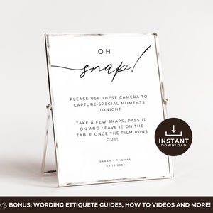 Disposable Camera Wedding Sign, Wedding Disposable Camera Sign, Photo Booth Sign, Minimalist Modern Wedding, Editable Canva Template