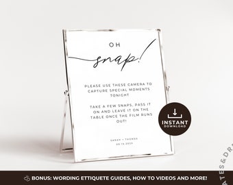 Disposable Camera Wedding Sign, Wedding Disposable Camera Sign, Photo Booth Sign, Minimalist Modern Wedding, Editable Canva Template