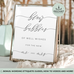 Bubble Send Off Sign for Wedding, Wedding Send Off, Blow Bubbles Of Well Wishes For The New Mr And Mrs, Minimalist Editable Canva Template