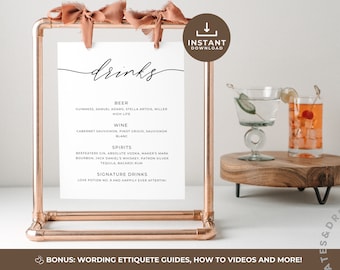 Bride Groom Drink Menu, Minimalist Printable Bar Menu, Bar Menu Wedding Template, Printable Signature Drinks Menu, Editable Canva Template