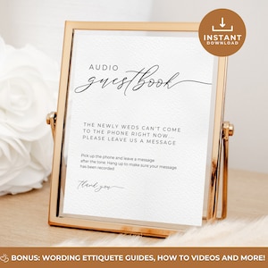 Audio Guestbook Sign Editable, Please sign our Audio Book, Phone Message Wedding Guestbook, Editable Wedding Sign Template for all Themes