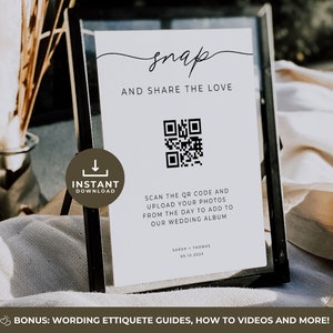 Share The Love Qr Code Sign Template, Wedding Photo Signs, Capture The Love, Guest Photo Sharing, Wedding Qr Code Table Sign, Edit on Canva