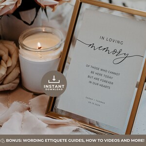 Simple In Loving Memory Sign Wedding Printable, Modern and Minimalistic In remembrance of Wedding Sign Editable Template for DIY Brides