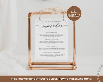 Cupcake Menu Sign for Wedding, Editable Wedding Cupcake Sign Template, Cupcake Flavor Sign, Editable on Canva Cupcake Menu sign