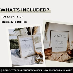 Pasta Bar Sign, Pasta Party, Pasta Station Sign, Tabletop Wedding 8x10 Sign, Minimalistic Modern Wedding, Editable Canva Template image 2