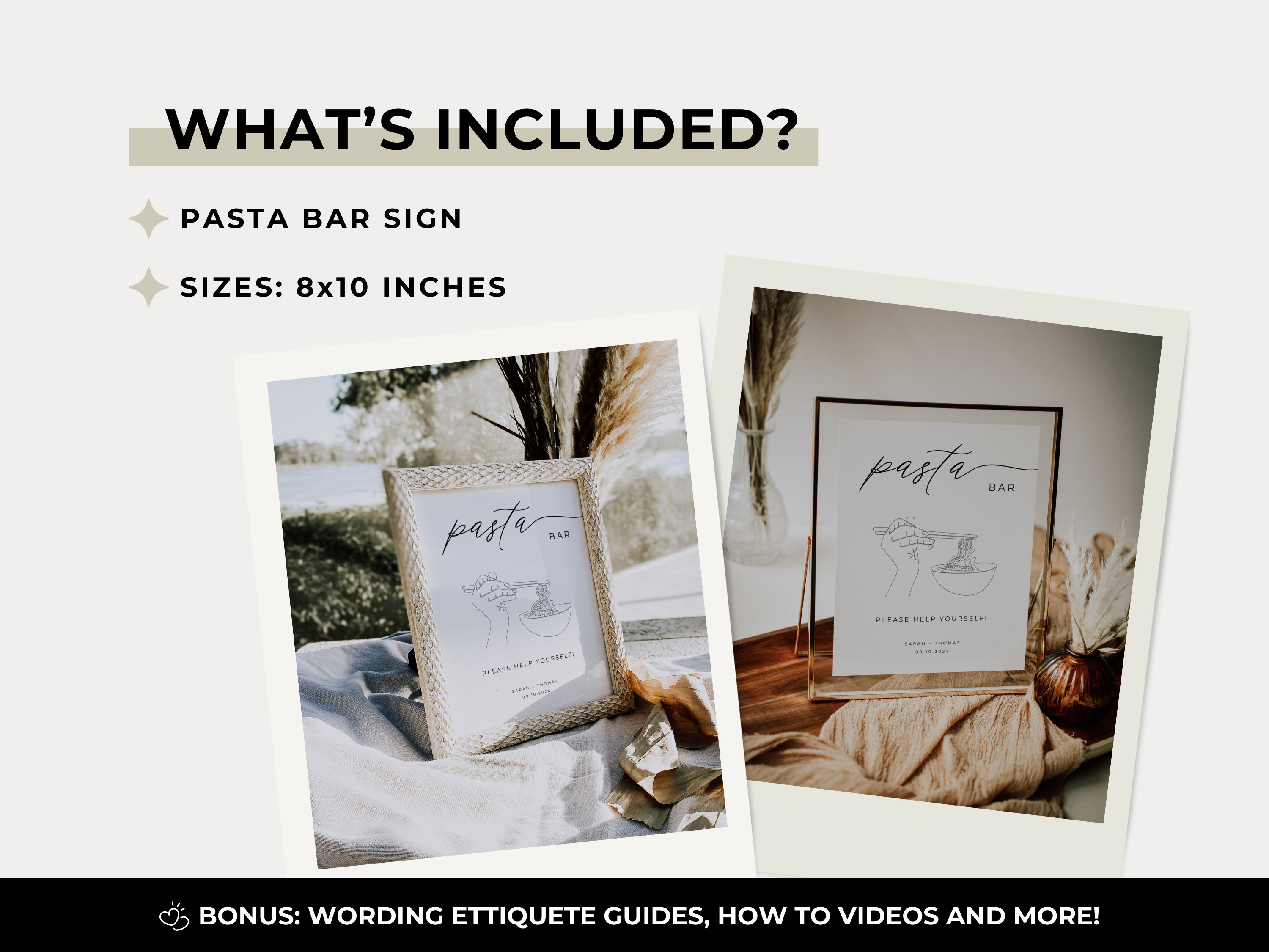 Pasta Bar Sign, Pasta Party, Pasta Station Sign, Tabletop Wedding 8x10