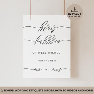 Bubbles Send Off Sign Editable Template For Wedding, Blow Bubbles Of Well Wishes For The New Mr And Mrs, Minimalist Modern Canva Template