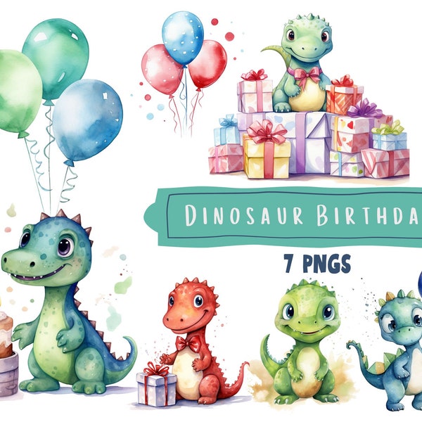 Dinosaur Birthday PNG, Watercolor Dinosaur Clipart, Dinosaur PNG, Birthday png, Birthday Clipart, Birthday Cake PNG, Birthday Party Clipart