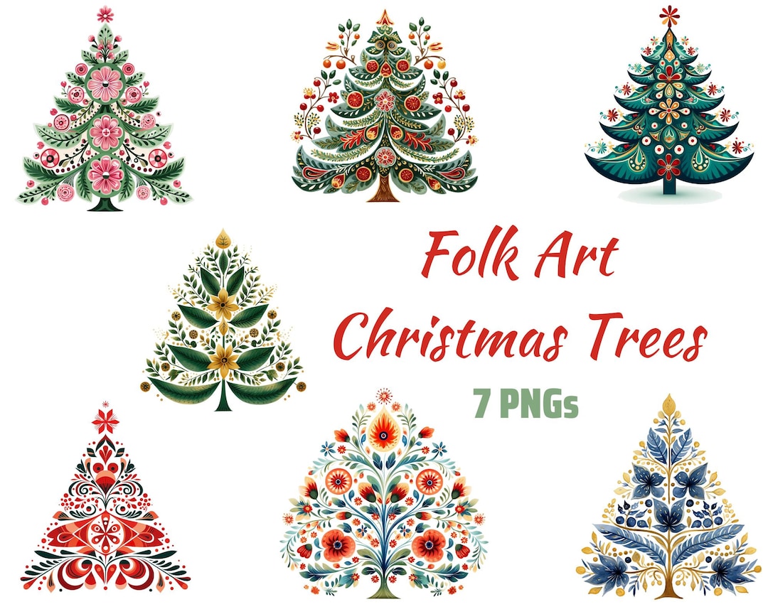 Christmas Tree PNG, Folk Art Christmas Tree PNG, Christmas PNG, Festive