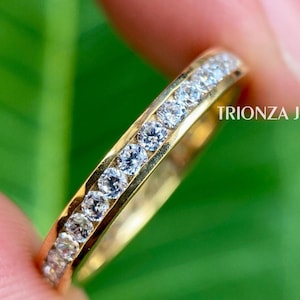 Channel Set Moissanite Wedding Band, 14k Channel Set Diamond Ring 1.80 MM, Full Eternity Stackable Ring / Diamond Wedding Ring, Gift for Mom