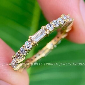 Full Eternity 1.24 TCW Baguette & Round Cut Colorless Moissanite Wedding Band, Engagement Ring, Stackable Band, Eternity Ring, Bridal Ring