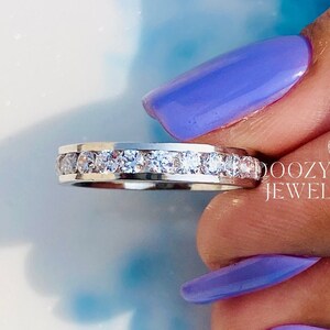 Half Eternity 3.00 MM Round Cut Colorless Moissanite Band, Channel Set Band, Moissanite Wedding Band, Stacking Band Ring, Bridal Ring Set
