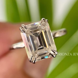 3 CT Emerald Cut Solitaire Moissanite Engagement Ring, 14k Gold Ring Emerald Cut Double Claw Prong Wedding Ring, Emerald Cut Ring For Her