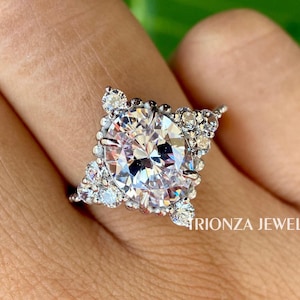 Oval 3 CT Moissanite Engagement Ring Floral Ring Unique Solid 14K White Gold Wedding Ring Art deco Promise Anniversary Rings For Woman