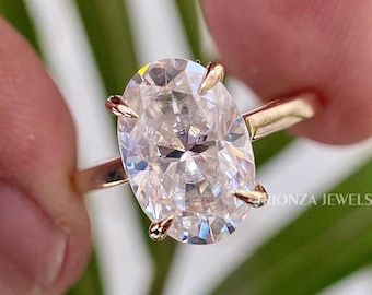 4 CT Elongated Oval Cut Moissanite Engagement Ring, Hidden Halo Set Engagement Ring, 14K Gold Ring Oval Solitaire Big Diamond Rings for Her