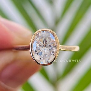 2 CT Oval Cut Moissanite Bezel Set Solitaire Engagement Ring, Promise Ring, Anniversary Gift For Her,14K Gold Oval Moissanite Ring For Women