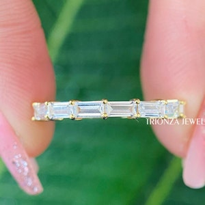 1.29 TW Baguette Cut Colorless Moissanite Wedding Half Eternity Stackable Band, Anniversary Gift for women, Minimalist Moissanite Band