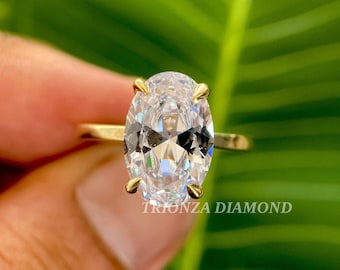 4.00 CT Elongated Oval Moissanite Diamond Solitaire Engagement Ring, Simulated Diamond Wedding Ring,Hand Made 14K Gold Ring Anniversary Gift