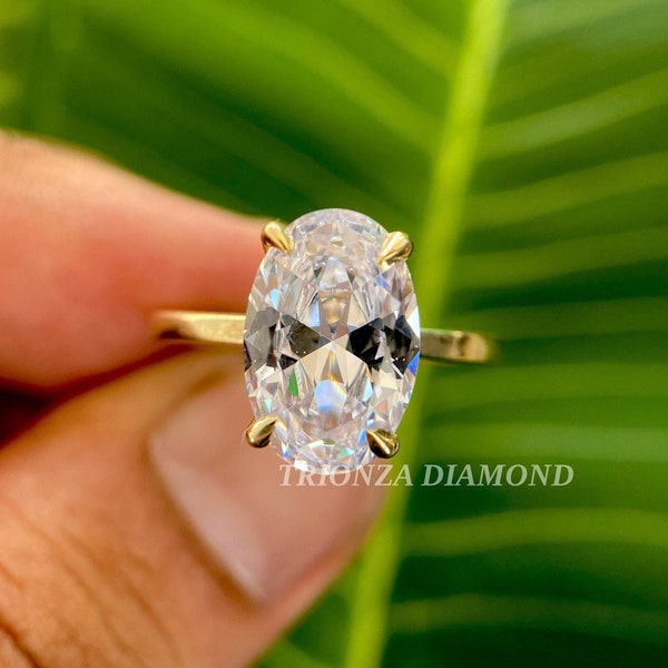 4.00 CT Elongated Oval Moissanite Diamond Solitaire Engagement Ring, Simulated Diamond Wedding Ring,Hand Made 14K Gold Ring Anniversary Gift